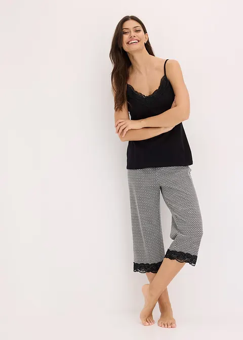 bonprix Gemütlicher Capri Pyjama mit femininer Spitze und schönem Druck Muttertagsangebot