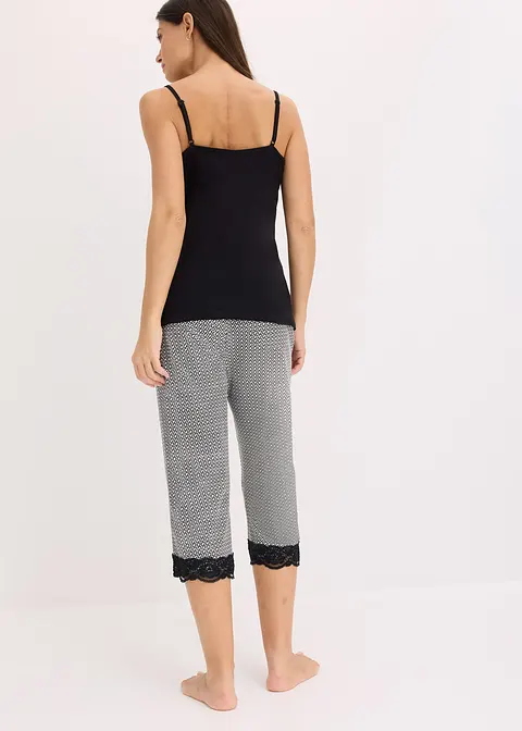 bonprix Gemütlicher Capri Pyjama mit femininer Spitze und schönem Druck Muttertagsangebot