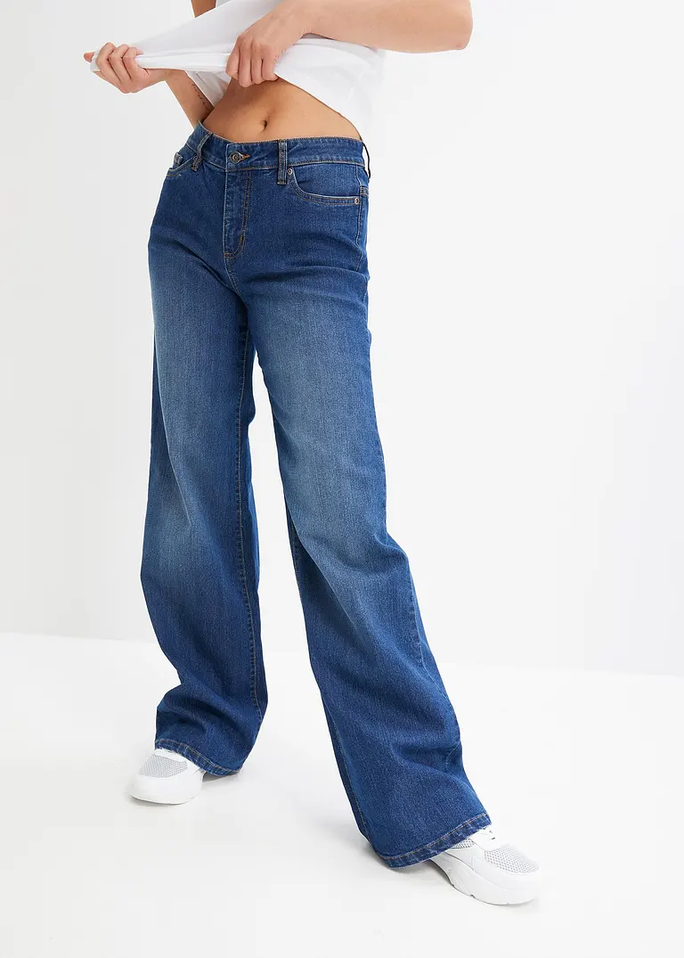 bonprix Wide Leg Jeans mit 5-Pocket-Style - blau petite Letzte 3 Tage
