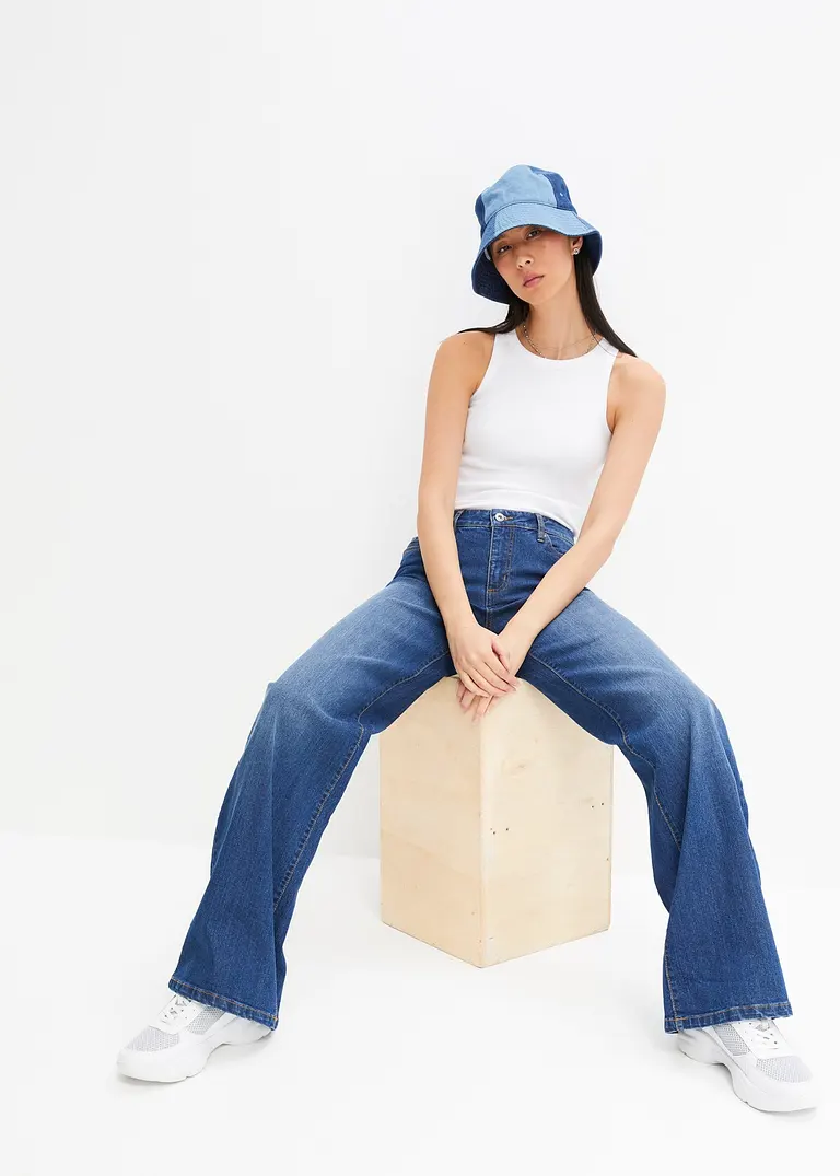 bonprix Wide Leg Jeans mit 5-Pocket-Style - blau petite Letzte 3 Tage