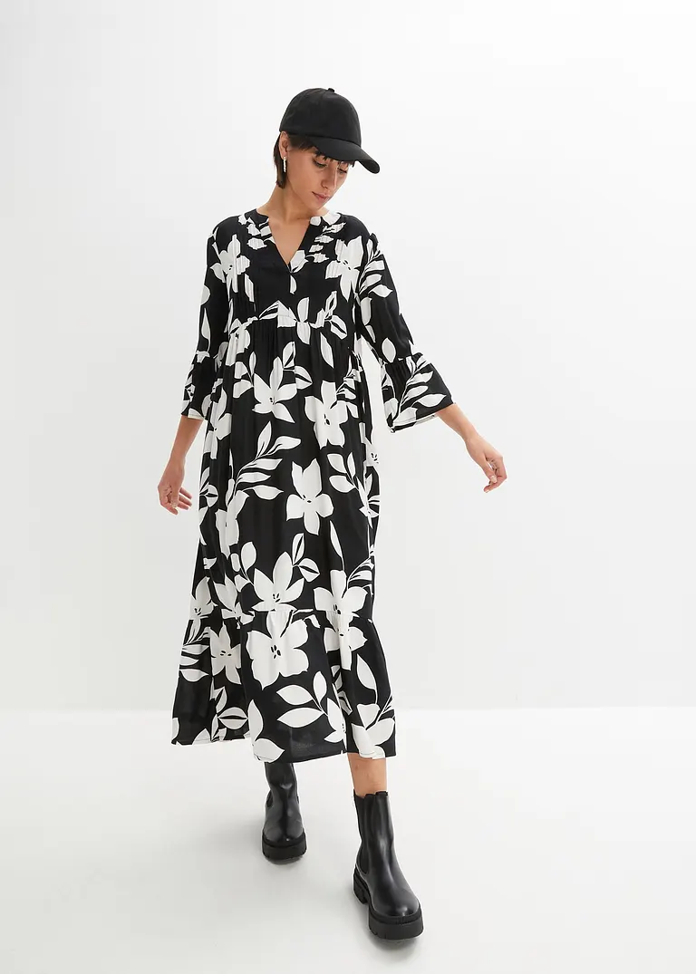 bonprix Geblümtes Maxikleid mit V-Ausschnitt aus nachhaltiger Viskose Bis zu 60% Rabatt