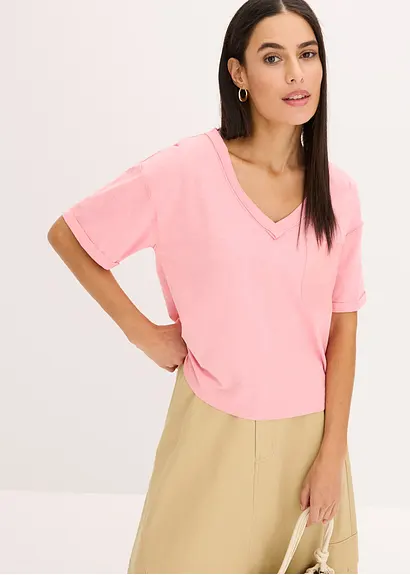 bonprix Trendiges Oversized T-Shirt mit V-Ausschnitt und aufgesetzter Tasche Vierteljährliche Förderung