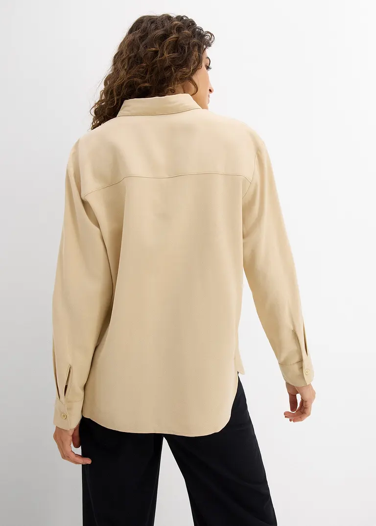 bonprix Bluse mit aufgesetzten Taschen und Knopfleiste - beige Clearance-Verkauf