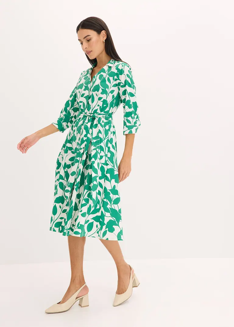 bonprix elegantes Hemdblusenkleid mit floralem Druck - weiß Kostenloser Versand international