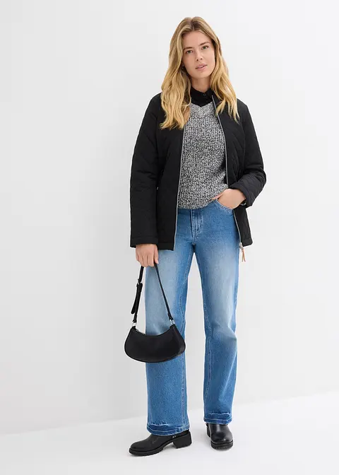 bonprix Modische Long-Steppjacke mit Taschen - schwarz - Damen Verkauf