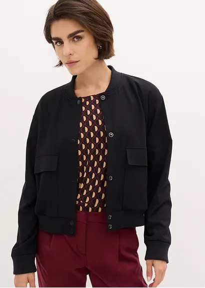 bonprix Jacke mit Knopfleiste und Taschen - schwarz - Damen Fabrik Onlineshop