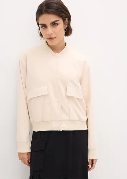 bonprix Jacke mit Knopfleiste und Taschen - beige - Damen Fabrikpreis
