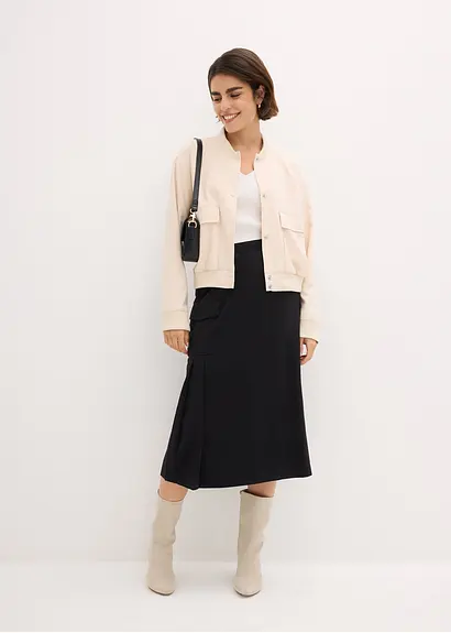 bonprix Jacke mit Knopfleiste und Taschen - beige - Damen Fabrikpreis