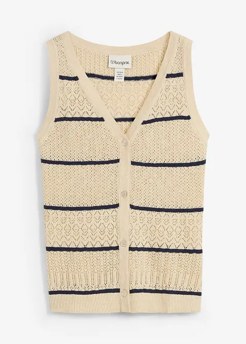 bonprix Ajour-Strickweste mit Leinenanteil - beige - Damen Sonderangebot