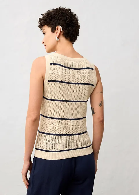 bonprix Ajour-Strickweste mit Leinenanteil - beige - Damen Sonderangebot