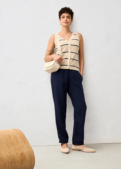 bonprix Ajour-Strickweste mit Leinenanteil - beige - Damen Sonderangebot