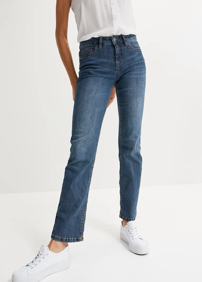 bonprix Bequeme Basic-Stretch-Jeans mit bunten Nieten - blau regular Flash Sale
