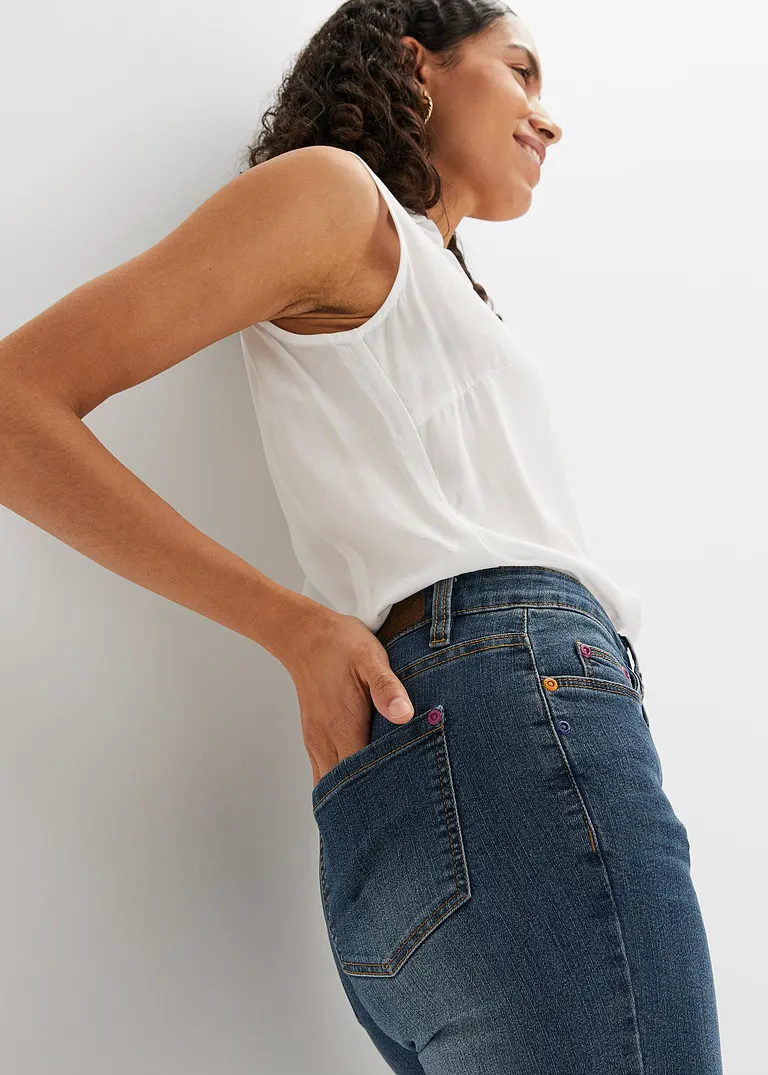 bonprix Bequeme Basic-Stretch-Jeans mit bunten Nieten - blau regular Flash Sale