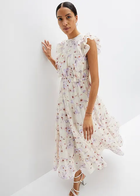 bonprix modisches Maxikleid mit Volants - beige regular Exklusivangebot
