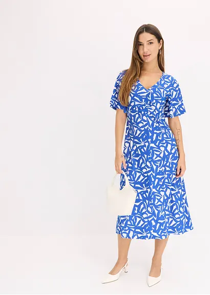 bonprix Schönes Sommerkleid mit weitfallenden Ärmeln und Smoke am Ausschnitt Saisonschlussverkauf