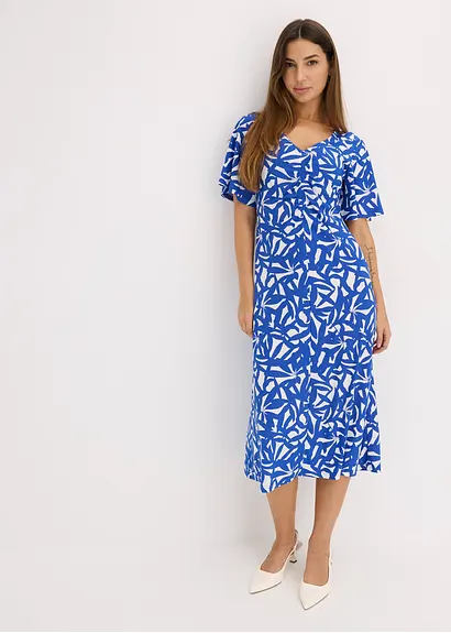 bonprix Schönes Sommerkleid mit weitfallenden Ärmeln und Smoke am Ausschnitt Saisonschlussverkauf