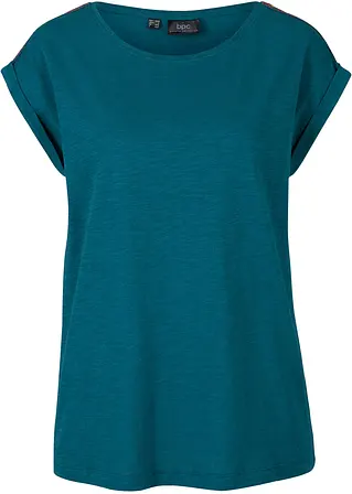 bonprix Baumwoll-Boxy-Shirt mit dekorativen Tape auf den Schultern