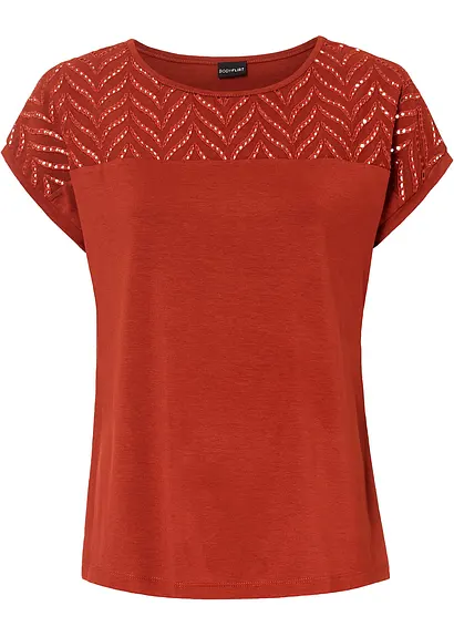bonprix modisches Shirt mit femininer Lochstickerei vorne - rot
