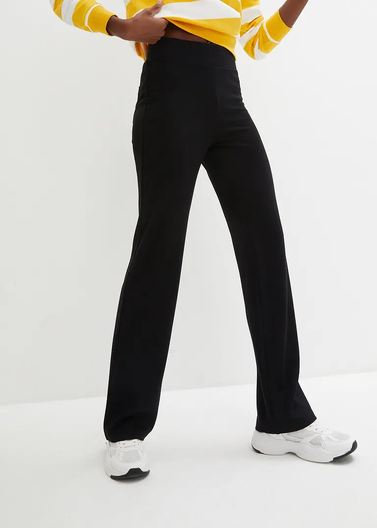 bonprix Ausgestellte Punto-Di-Roma Hose mit Bequembund - schwarz - Damen Valentinstagsangebot