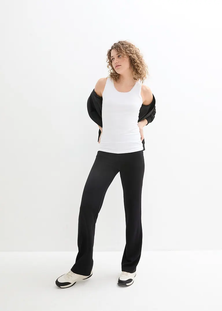bonprix Ausgestellte Punto-Di-Roma Hose mit Bequembund - schwarz - Damen Valentinstagsangebot