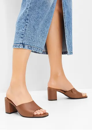 bonprix Pantolette aus Leder mit schönem Blockabsatz - braun Neueste Stile