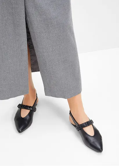 bonprix Modische Sling Ballerina mit Raffung - schwarz - Damen Nur noch ein Tag übrig