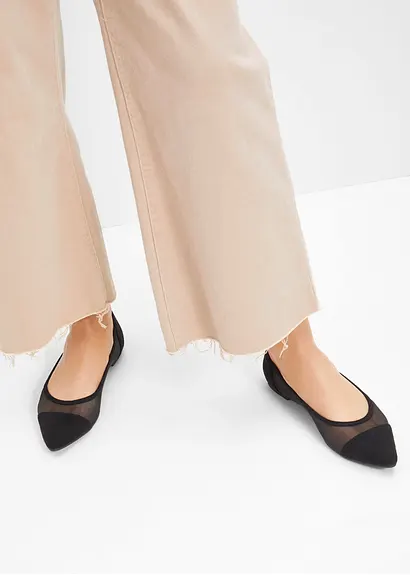 bonprix Elegante Ballerina mit Mesheinsatz - schwarz - Damen Kostenloser Versand international