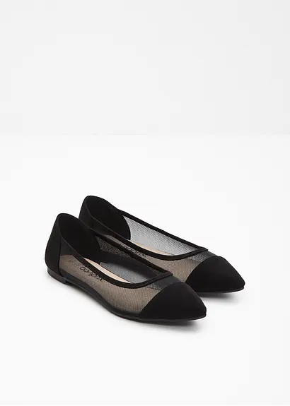 bonprix Elegante Ballerina mit Mesheinsatz - schwarz - Damen Kostenloser Versand international