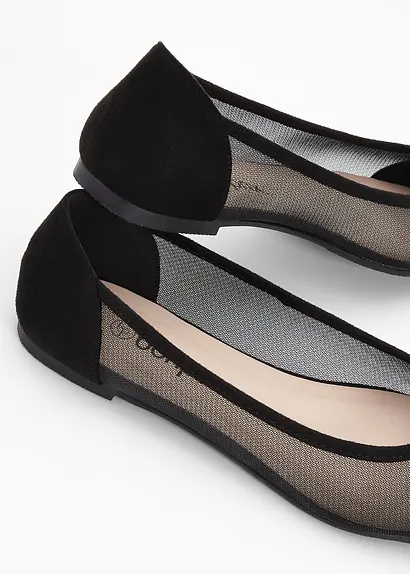 bonprix Elegante Ballerina mit Mesheinsatz - schwarz - Damen Kostenloser Versand international