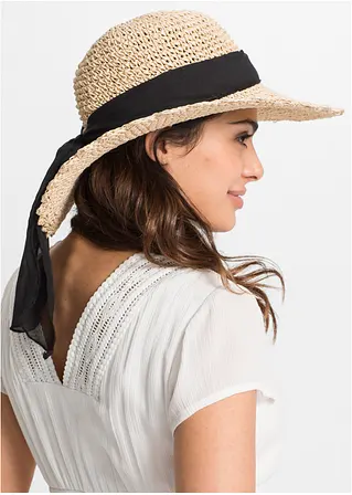 bonprix Süßer Sonnenhut mit farblich abgesetztem Band - beige zollfrei
