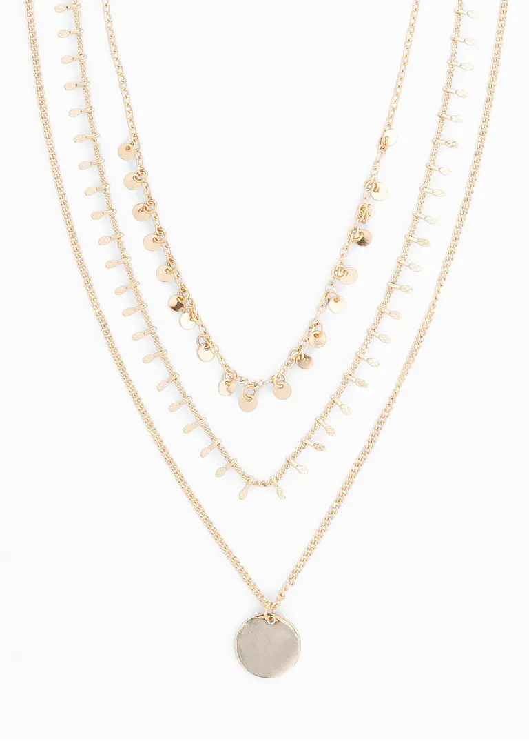 bonprix Modische dreireihige Kette mit Anhänger - gold - Damen im Angebot