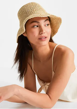 bonprix Modischer Bucket Hat aus Stroh - beige - Damen Valentinstagsangebot