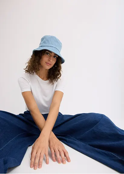 bonprix Lässiger Fischerhut im Denim Look mit Schleifenstickerei - blau Jubiläumsangebot