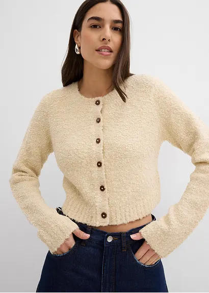 bonprix Lässige Strickjacke mit Knopfleiste kurz geschnitten - beige Top Angebot