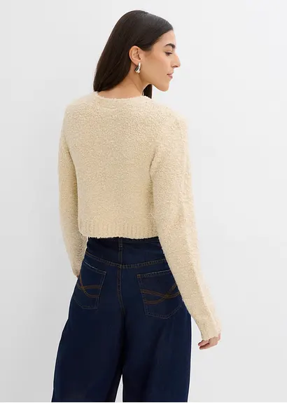 bonprix Lässige Strickjacke mit Knopfleiste kurz geschnitten - beige Top Angebot