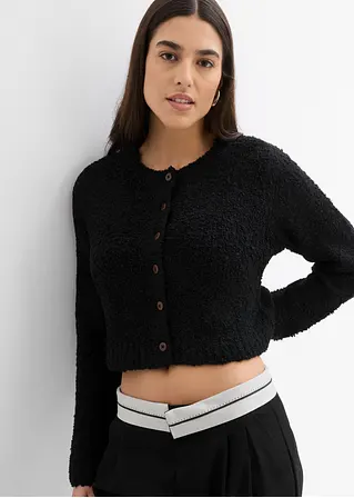 bonprix Lässige Strickjacke mit Knopfleiste kurz geschnitten - schwarz Neueste Mode