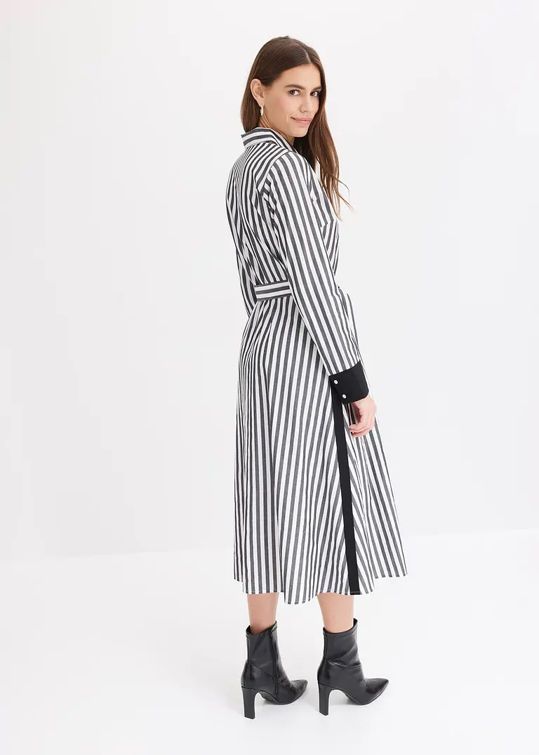 bonprix Hemdblusenkleid mit Kontraststreifen - schwarz - Damen Online Outlet