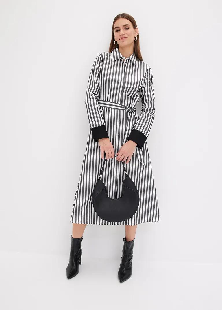 bonprix Hemdblusenkleid mit Kontraststreifen - schwarz - Damen Online Outlet