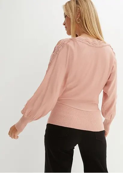 bonprix modischer Pullover mit Spitze - rosa - Damen Große Rabatte