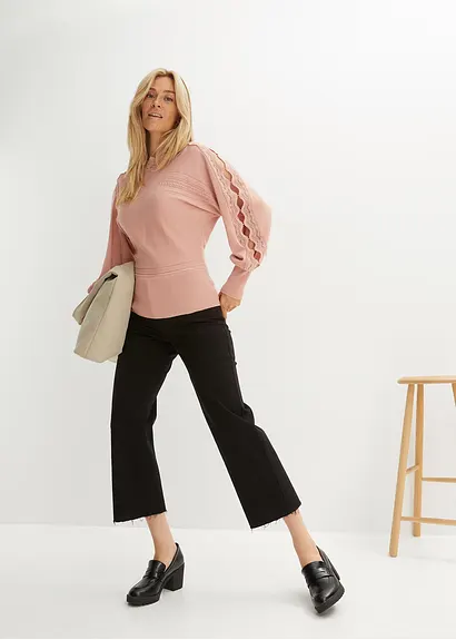 bonprix modischer Pullover mit Spitze - rosa - Damen Große Rabatte