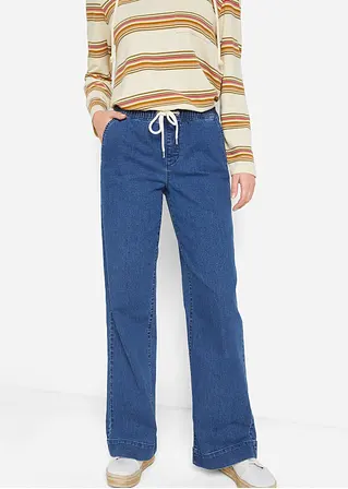bonprix Weite Schlupfjeans mit Stretch und einem Bindegürtel Räumungsverkauf