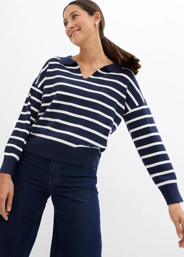 bonprix Pullover mit Kragen in Oversize-Form - blau - Damen Sonderangebote