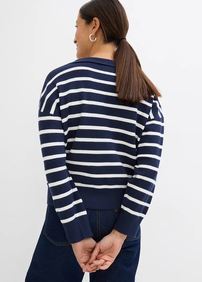 bonprix Pullover mit Kragen in Oversize-Form - blau - Damen Sonderangebote