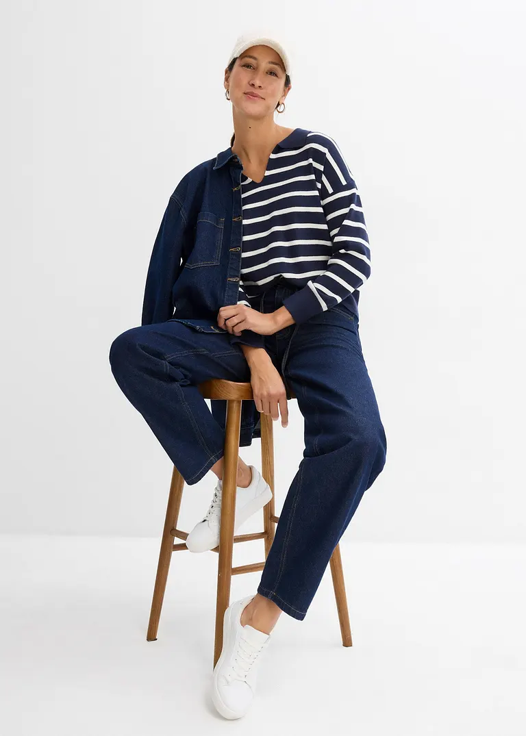 bonprix Pullover mit Kragen in Oversize-Form - blau - Damen Sonderangebote