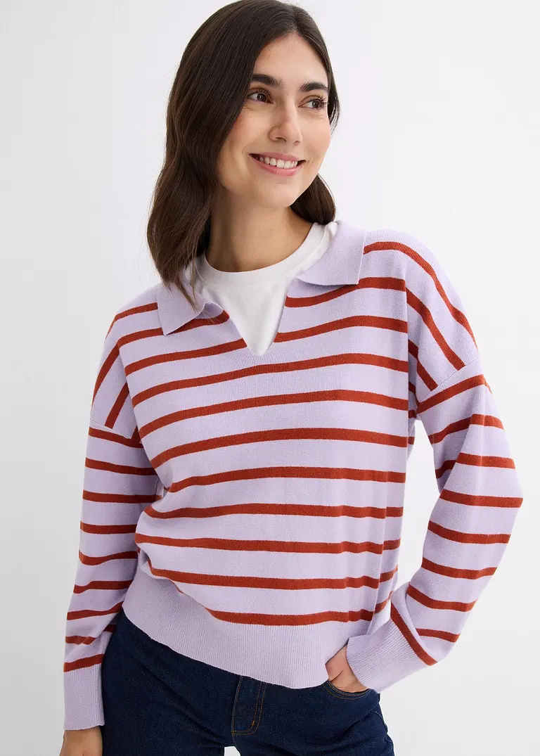 bonprix Pullover mit Kragen in Oversize-Form - lila - Damen Riesige Ersparnisse