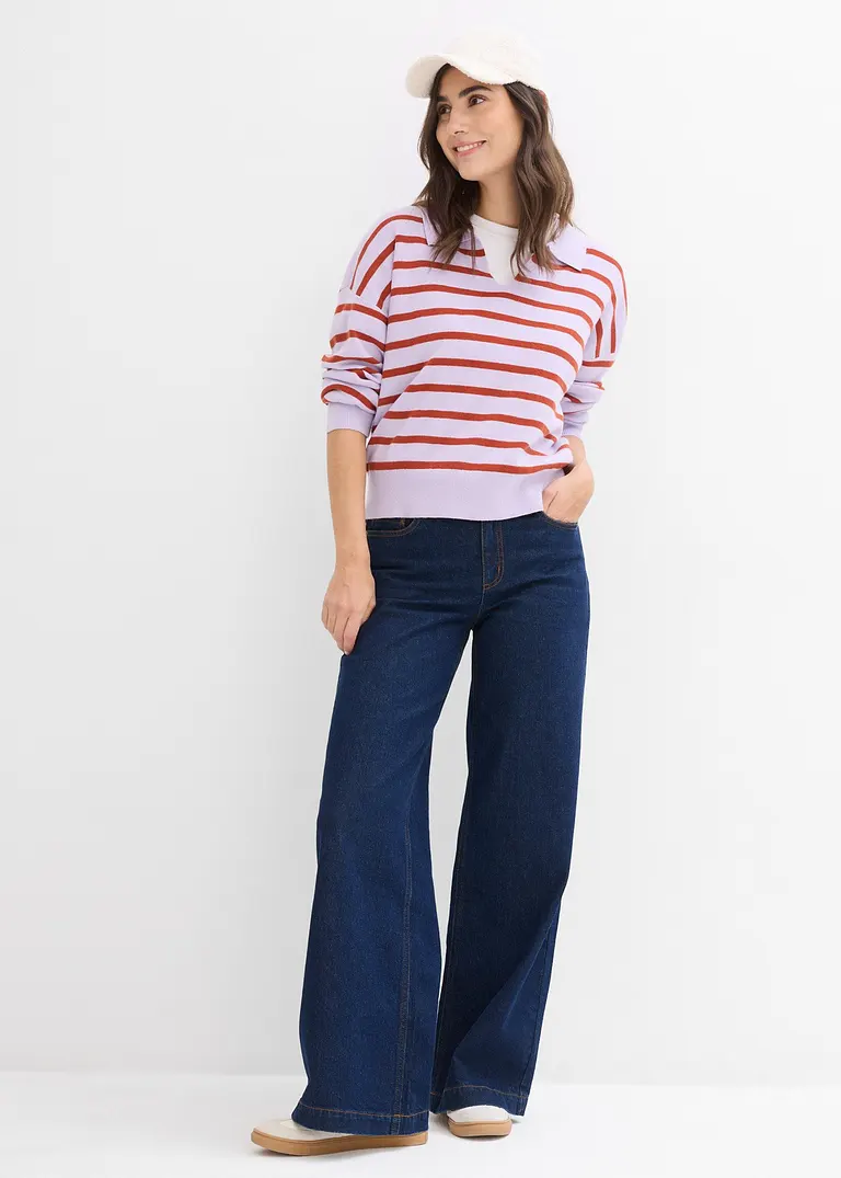 bonprix Pullover mit Kragen in Oversize-Form - lila - Damen Riesige Ersparnisse