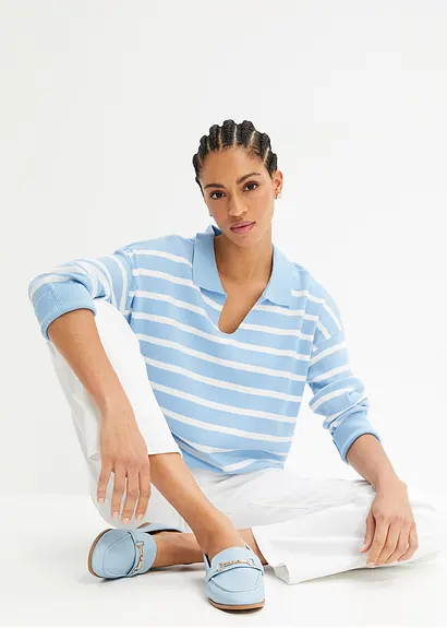 bonprix Pullover mit Kragen in Oversize-Form - blau - Damen VIP-Rabatte