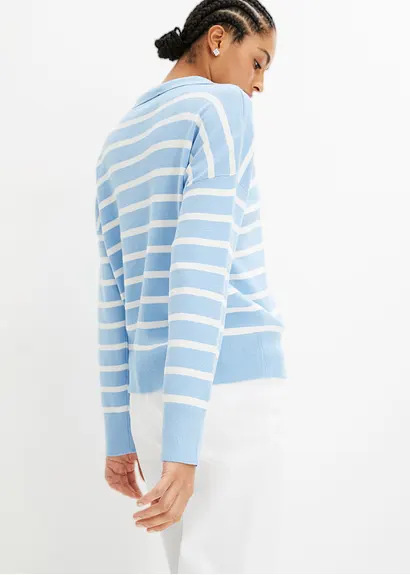 bonprix Pullover mit Kragen in Oversize-Form - blau - Damen VIP-Rabatte