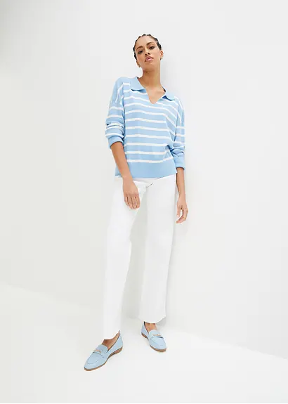bonprix Pullover mit Kragen in Oversize-Form - blau - Damen VIP-Rabatte
