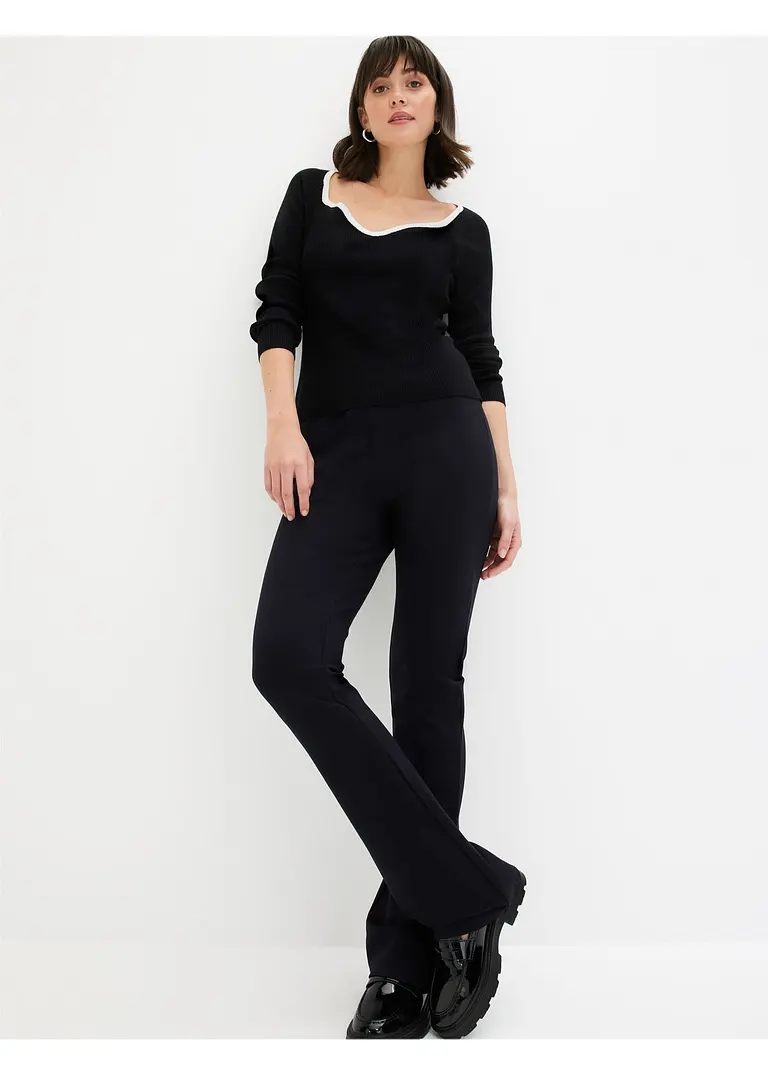 bonprix Pullover mit Kontrast-Piping am Ausschnitt - schwarz Super Sparpreis